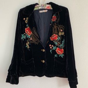 Johnny Was black velvet embroidered jacket